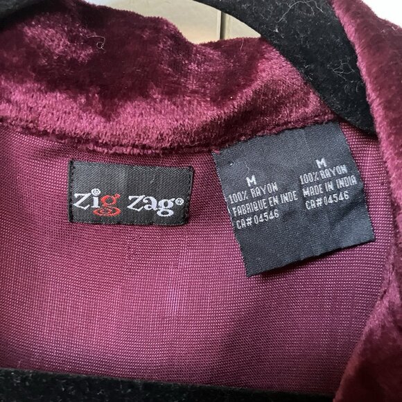 Y2K Zig Zag Zigzag Velvet Shirt Womens M Burgundy Witchy Embroidered Whimsigoth - Picture 2 of 7